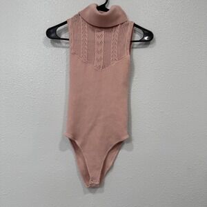 Forever 21 Pink Ribbed Turtleneck Sleeveless Bodysuit Knit M‎
